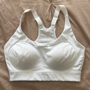 White cross-back sports bra